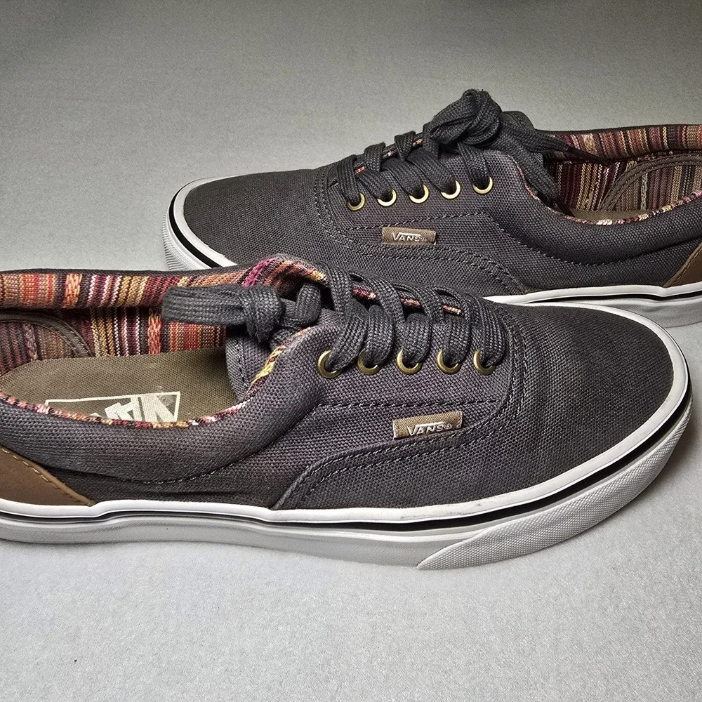 Vans Era‎ 59 C&L Frost Gray Leather Accent Multi-Stripe Skate Shoes W 8.5 M 7